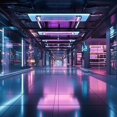 Poster - Sleek and Futuristic Retail Spaces with Holographic Displays and Digital Interfaces   Metallic Tones Clean Lines and Sci Fi Style for Modern and Innovative Shopping Experiences