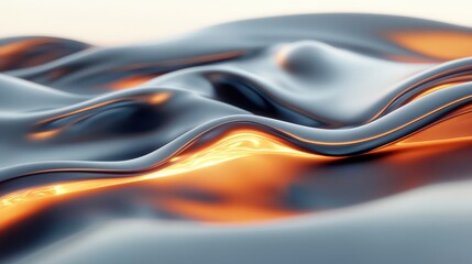 Smooth molten metal curves forming a futuristic abstract landscape, illuminated by gentle light. No people, no logo.