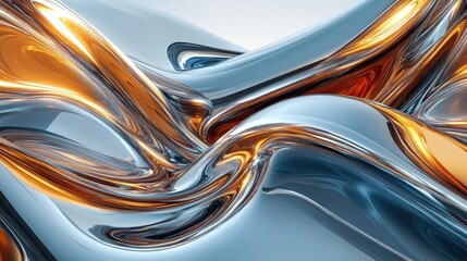 Wall Mural - Smooth, metallic curves in a futuristic abstract landscape, reflecting soft light like molten metal. No people, no logo.