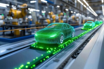 Poster - A futuristic factory using zero-carbon technology, with advanced AI systems optimizing energy use for decarbonization