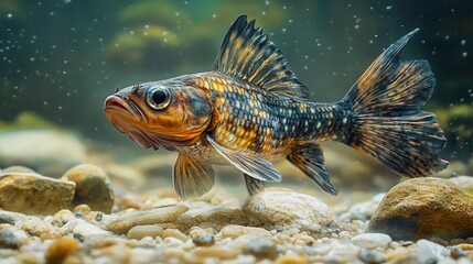 Canvas Print - Close-Up of a Colorful Fish in a Riverbed