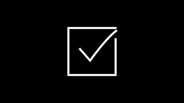 Animation of check mark square, simple check box, tick, sign in symbol. Check mark icon.