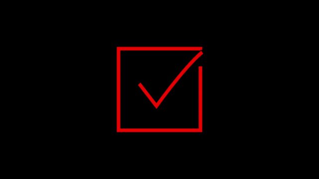 Animation of check mark square, simple check box, tick, sign in symbol. Check mark icon.