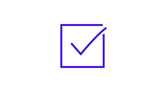 Animation of check mark square, simple check box, tick, sign in symbol. Check mark icon.