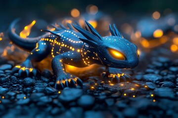Poster - A group of magical creatures working together to capture carbon from the atmosphere, using glowing, otherworldly technology