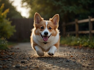 Dynamic shot of the cutest corgi in action.