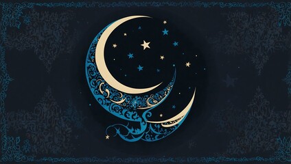 Eid design with a blue moon and star motif.