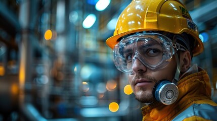 Portrait of a professional heavy industry engineer in a yellow helmet