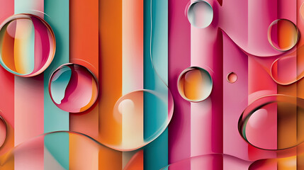 Wall Mural - Colorful oil drops flow over striped background