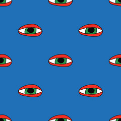 square seamless pattern -sinister eyes for Halloween.Devil eyes in 1970s psychedelic style.Groovy and funky print ornament.A look from a horror movie. Mystical esoteric eye.Witches,astrology and tarot