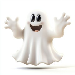 An adorable cartoon ghost with a surprised expression, perfect for Halloween themes, decorations, and playful designs.