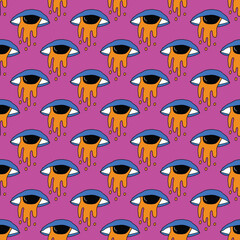 square seamless pattern -sinister eyes for Halloween.Devil eyes in 1970s psychedelic style.Groovy and funky print ornament.A look from a horror movie. Mystical esoteric eye.Witches,astrology and tarot