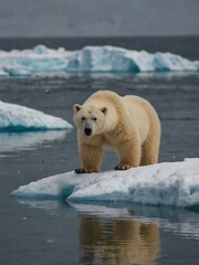 Wall Mural - Female polar bear and cub on ice in Svalbard.