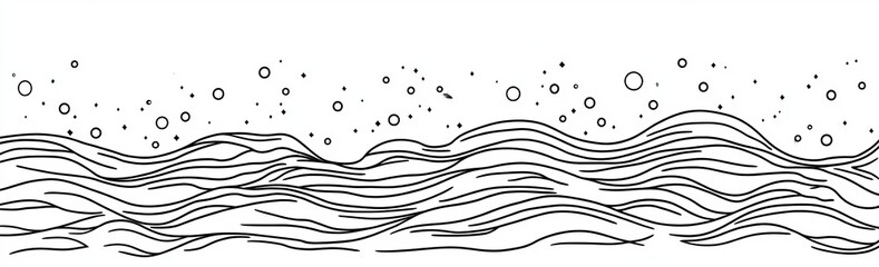 Abstract landscape and concept for a surf club on a continuous line. Easy to edit. Doodle modern illustration.