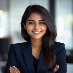 A  modern-driven portrait of an Indian Asian businesswoman made by a businesswoman