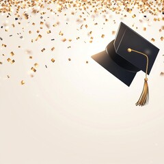 A graduation cap with a golden tassel surrounded by confetti, symbolizing celebration and achievement. Poster, wallpaper