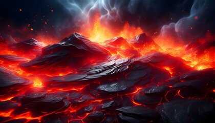 Wall Mural - Fiery eruption of molten lava showcasing natures raw power in a 3D render with dynamic motion blur and vibrant energy