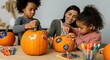 © Rizka - Kids Decorating Pumpkins with Stickers and Markers