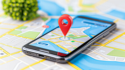 Poster - Smartphone with map on screen showing location pin and navigation features for travel guidance