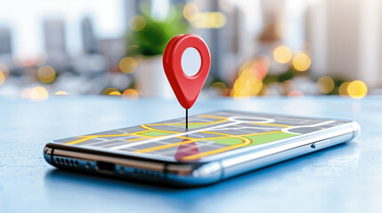 Poster - Smartphone with location pin on map displaying urban area highlights