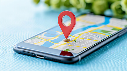 Poster - Smartphone with map and location marker on screen for navigation and travel planning