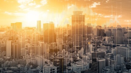 Wall Mural - Vibrant Cityscape at Sunset: Towering Skyscrapers and Glowing Skyline