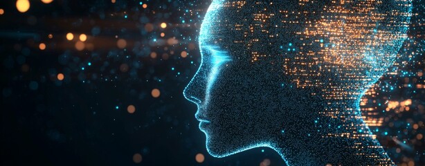 The illustration depicts the stock market, deep data mining, and machine learning as components of modern computer science concepts, in an editorial style