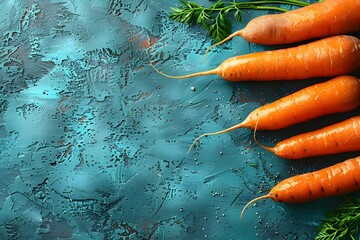 Wall Mural - Fresh Organic Carrots on Turquoise Background - Ideal for Healthy Living and Vegetarian Recipes