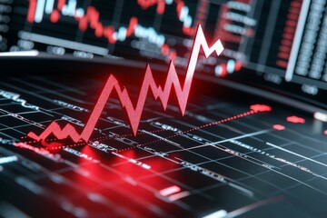 Aufkleber - A red downward financial chart on a white background highlights market trends and financial crises.