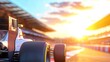 © typepng - Formula 1 Racing car at sunset, back view. Sports car on track during a Formula 1 Grand Prix or Qualification. Formula 1 gran prix, world championship, qualification broadcast.