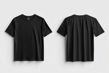 T-shirt design mockup featuring a plain black shirt, front and back view for apparel branding