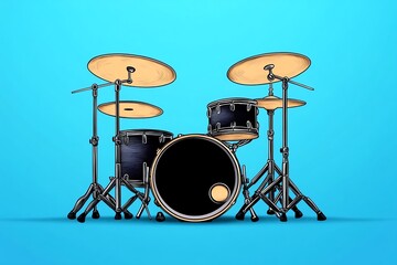 Poster - A simple illustration of a drum set, highlighting only the essential elements in a clean, modern style