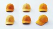© typepng - Set of two yellow orange mustard baseball caps, front and back view, on transparent background. A graphic design mockup template for artwork.