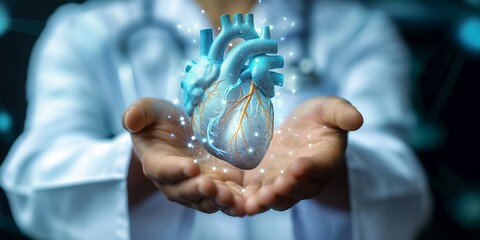 Aufkleber - Glowing digital representation of a human heart, symbolizing the intersection of medical technology, healthcare innovation, and futuristic science in anatomy, Generative AI