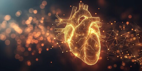 Aufkleber - Glowing digital representation of a human heart, symbolizing the intersection of medical technology, healthcare innovation, and futuristic science in anatomy, Generative AI