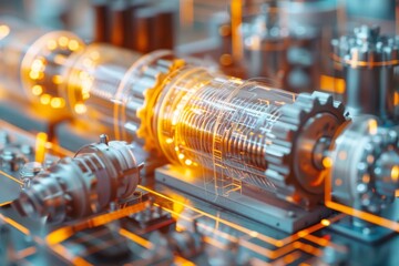Aufkleber - Industrial gears with a digital overlay, showcasing the integration of modern technology and engineering innovation in manufacturing and production systems, Generative AI