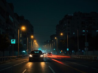 Night traffic scene.