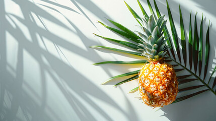 Fresh Pineapple on a Palm Leaf with Soft Shadows