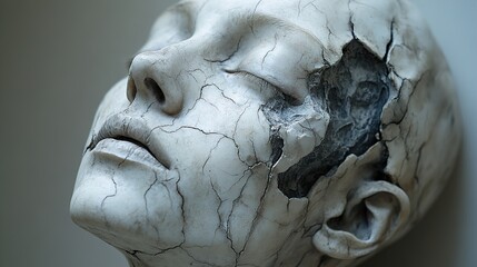 Sticker - Cracked Human Sculpture: A Study in Fragility