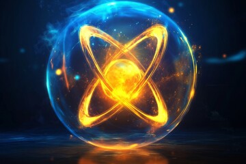 Poster - Molecular structure of atoms with electrons surrounding the nucleus. Concept for nanotechnology.