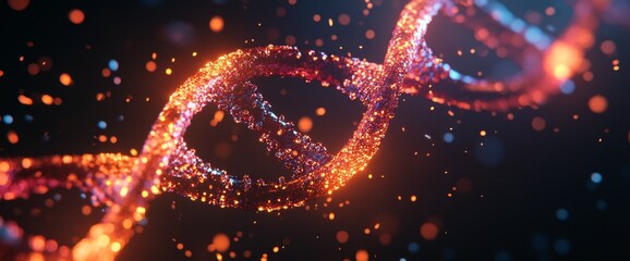 Poster - A DNA molecule is illustrated under a microscope with an abstract, nanotechnology background, representing scientific research and medical innovation.
