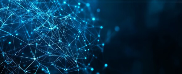 Poster - The neural network, the stock market, social connections, the digital database, and the 3D illustration of the polygonal mesh