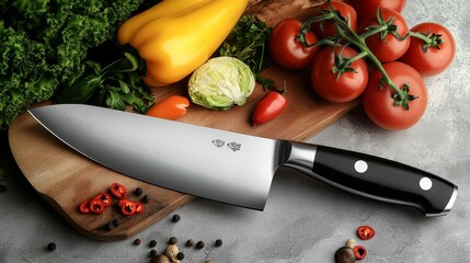 This is a brand new, high-quality chef's or butcher's knife made of stainless steel. It has a black handle and is perfect for slicing vegetables or meat in your kitchen.