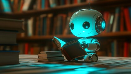 Poster - Ai-generated robotics,chat bots, and future technologies or machine learning. Library information. Ai-generated technology. Robotic chat bots,chat bots and robots using big data.