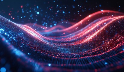 Poster - Technologies associated with business and digital life, data flow, analytics, and innovative development strategies. 3D illustration of network structures, guiding lines, and information nodes.