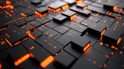 Poster - Blocks of information, encoding and protection. Analysis and storage of big data. Illustration of the global information field in 3D.