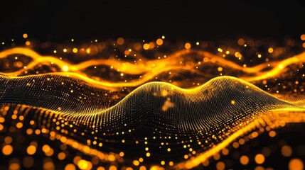 Poster - in a sci-fi, high-tech illustration, abstract musical beats. waves in a field of big data particles.