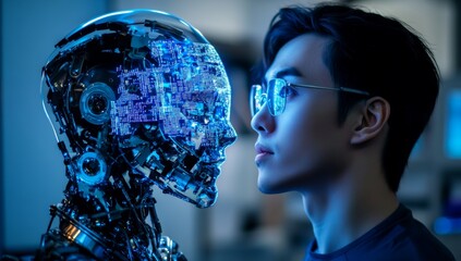 Poster - Talking with an stock system.Futuristic technology or machine learning concept. Generative stock