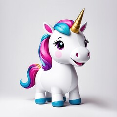 A cute cartoon unicorn with colorful mane and horn, designed for playful appeal.