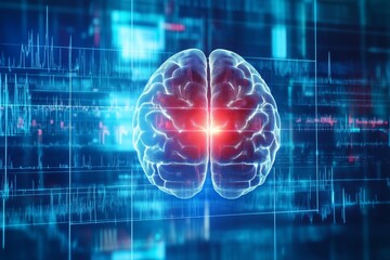 Poster - An illustration of the human brain on a dark blue background.